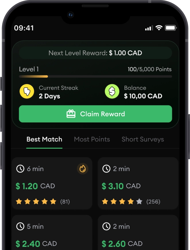 HeyCash mobile application HeyCash mobile application showing a list of tasks with rewards