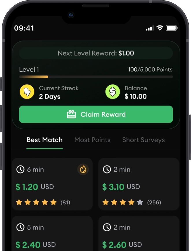 HeyCash mobile application HeyCash mobilapplikasjon som viser en liste over oppgaver med belønninger